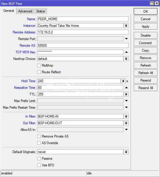 New BGP Peer