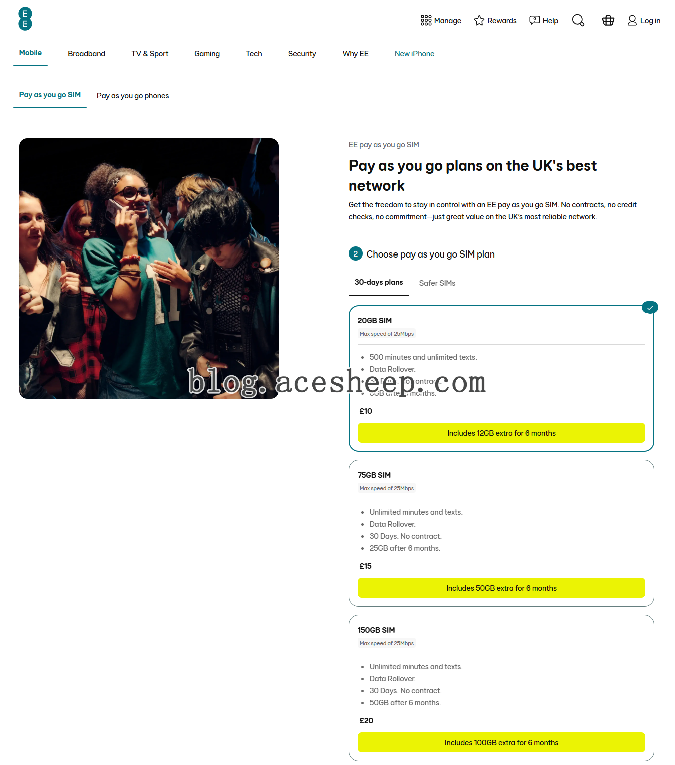 EE Pay As You Go 套餐