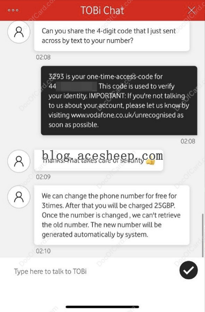 Vodafone UK 3 次免费换号